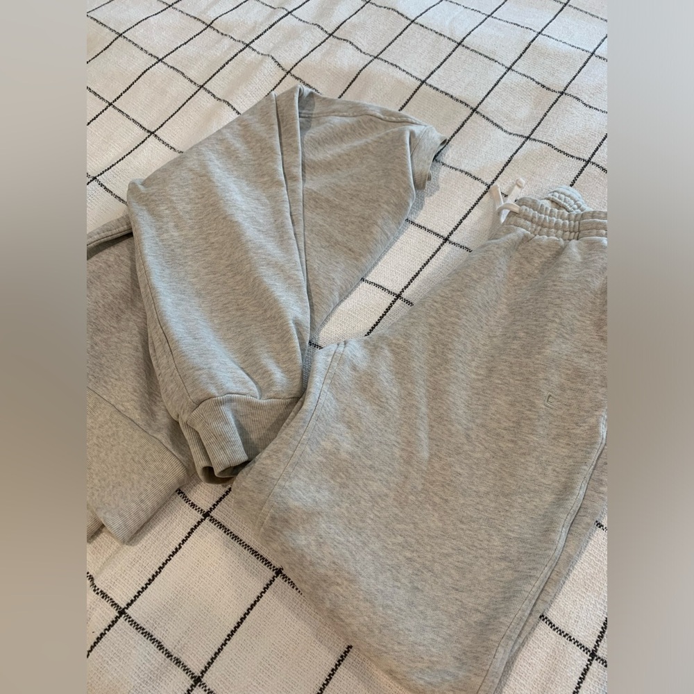 Everlane the track oversized crew and jogger set.